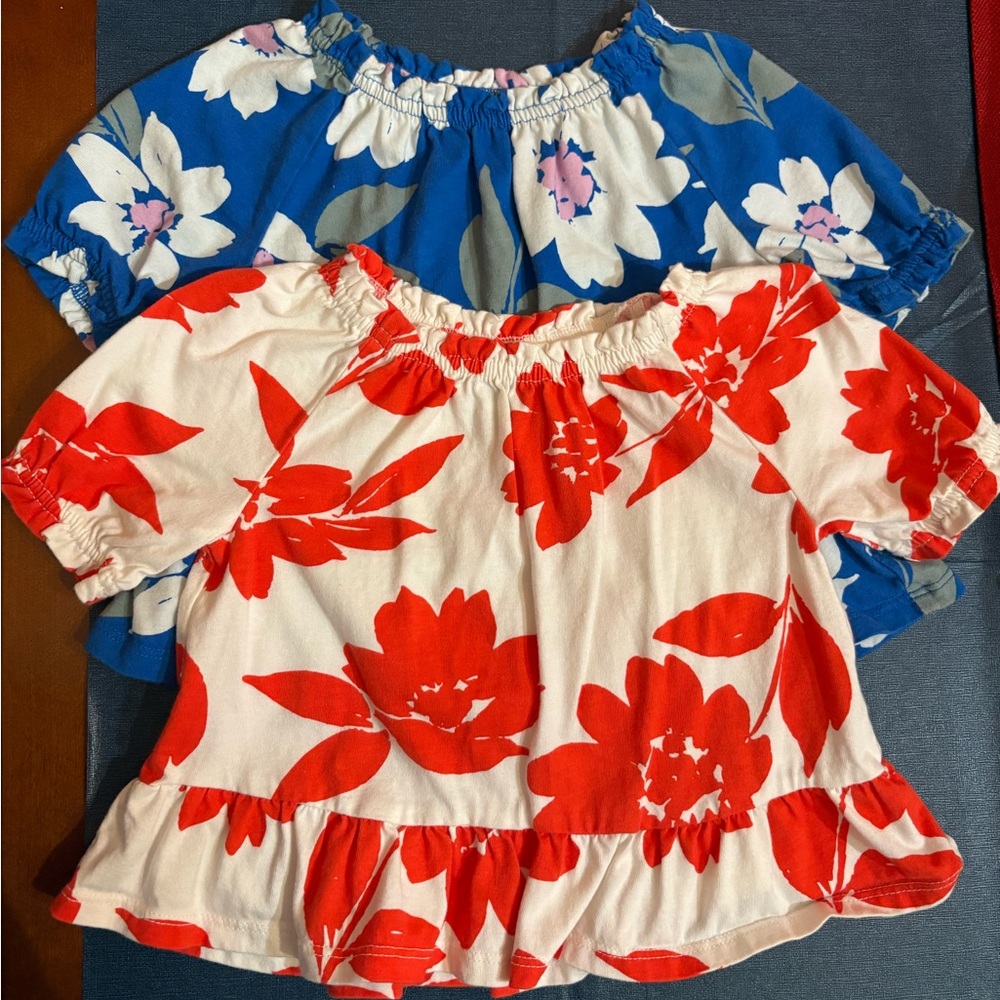 BUNDLE 2 Carter's Toddler Floral Blouses - Red-Orange and Blue